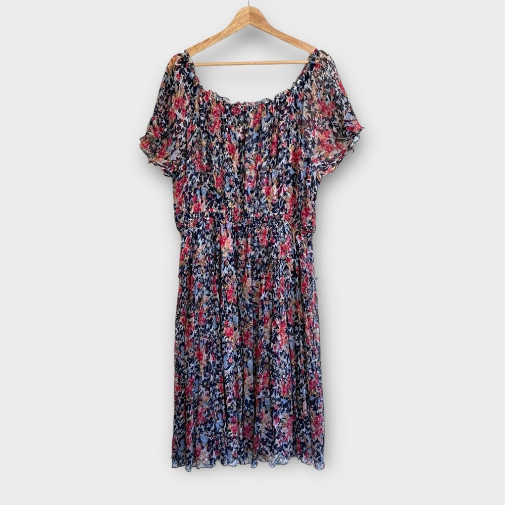 Sundance Flutter Sleeve Cupro Knee Length Button Floral Dress, size L - Picture 2 of 6